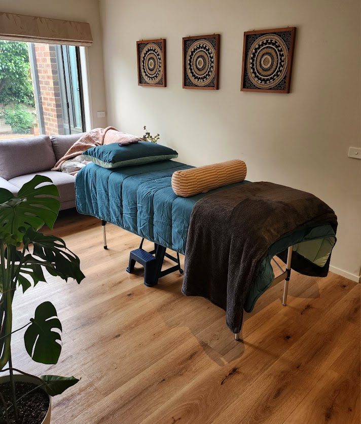 Marie's calm Reiki treatment room in Shepparton